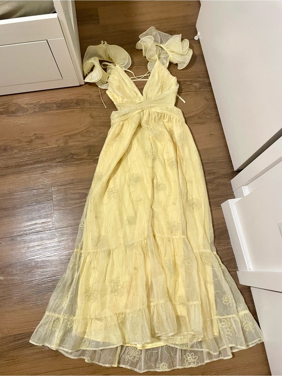 All things beautiful Dresses & Skirts - Yellow Ruffled Strap Maxi Dress Gold Embroidery Prom Dress Graduation